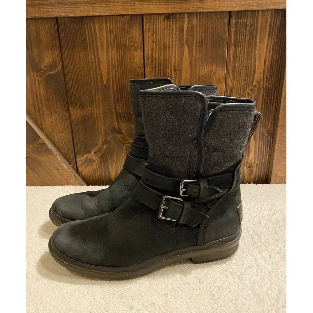 UGG‎ Australia, Black Leather Water & Snow Proof Women's Size US 6